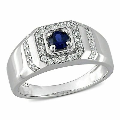 #ad Men Blue Sapphire Ring 3 mm Round Sapphire Solid Sterling Silver Band Pinky Ring $40.91