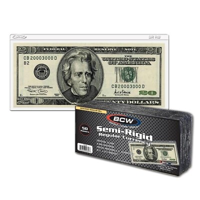 #ad BCW Semi Rigid Vinyl Money Protector Sleeves US Dollar Bill Standard Size $11.99