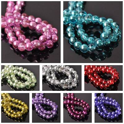 #ad 4mm 6mm 8mm Round Metallic Color Plated Smooth Crystal Glass Loose Beads lot $2.65