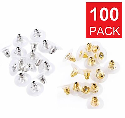 #ad 100PC Earring Backs Post Backings Stopper Silver Golden Stud Secure Hook Earring $4.59