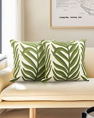 #ad Pack of 2 Green Leaf Throw Pillow Covers 18x18 Plant Embroidered Pillows $32.73