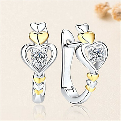 #ad Two Tone 925 Silver Women Jewelry Pretty Round Cut Cubic Zircon Hoop Earring C $2.80