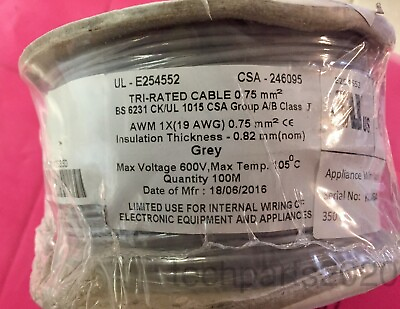 #ad Tri rated 100m 328ft 0.75mm2 19AWG Stranded 1C Hookup Wire Grey Tinned Copper $15.99