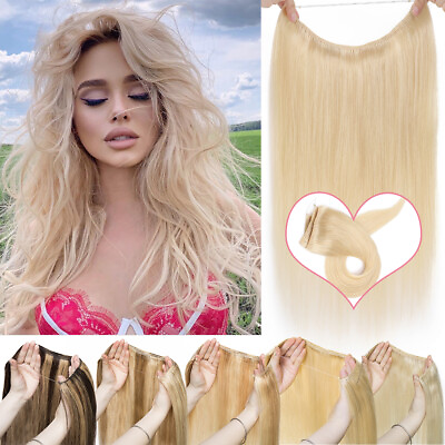 #ad One Piece Hidden Wire In 100% Remy Human Hair Extensions Invisible Headband Weft $43.70