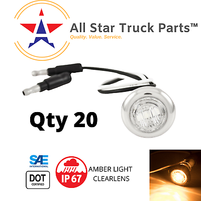#ad 3 4quot; CHROME RING AMBER LED CLEAR LENS CLEARANCE SIDE MARKER BULLET LIGHTS x20 $62.50