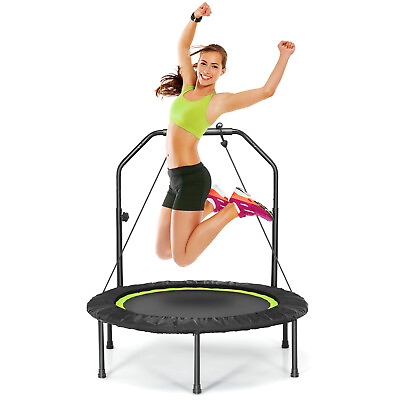 #ad 40quot; Foldable Mini Trampoline Indoor Exercise Rebounder w Resistance Bands Green $95.99