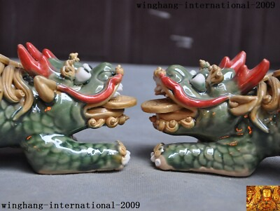 #ad Chinese Pottery WuCai Ceramics Feng Shui Evil Door Guard Fu Foo Dog Lion A Pair $109.11