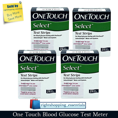 #ad One Touch Select 100 Test strips 4 BOXES X 25 STRIPS $120.00