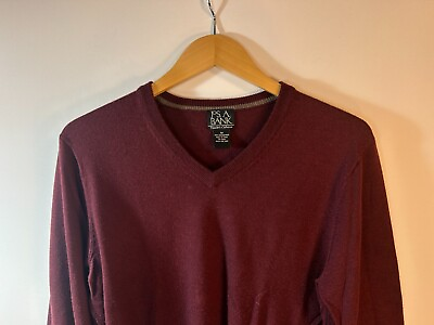 #ad Jos A Bank Red V Neck Sweater 100% Wool Size M $25.00
