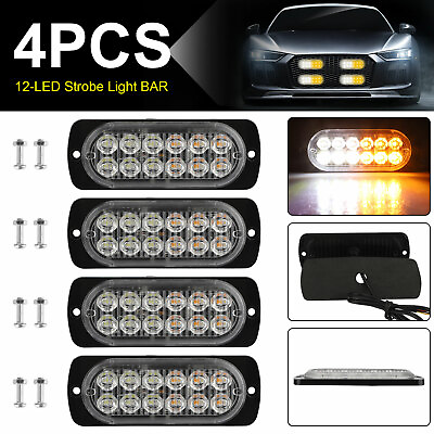 4x 12 LED Strobe Light Bar Car Truck Flashing Warning Hazard Beacon Amber White $15.98