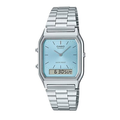 #ad CASIO AQ 230A 2A1 Ice Blue Retro Dual Time Vintage Series Digital Watch $57.50