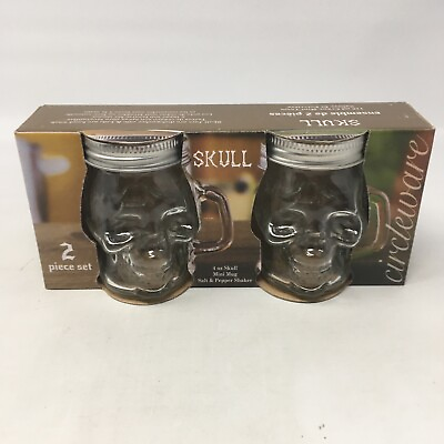 #ad Circleware Clear Glass 4 oz Skull Mini Mug Salt and Pepper Shaker 2 piece set . $7.95