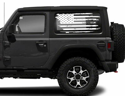 #ad 2 Distressed American Flag Vinyl decal for Jeep or Rubicon Rear window Tattered $48.97