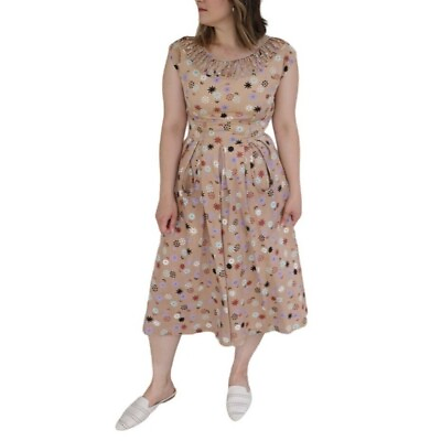 #ad Vintage 1950#x27;s Toni Todd Original Dress Womens SZ M Mod Floral Print Midi $49.00