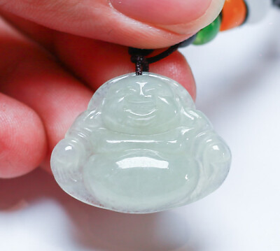 #ad Certified Icy Green 100% Natural A Jade jadeite pendant Buddha God 开心佛 509906 KS $111.10