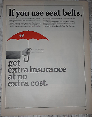 #ad 1965 Travelers Insurance Vintage Print Ad Auto Car Life Red Umbrella Seat Belts $7.92
