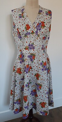 #ad VTG 70s Alison Ayres Original Dress Size M Sleeveless Floral V Neck Knee Length $25.00