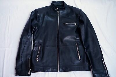 #ad Leather Jacket for Men Vintage Black Cafe Racer Size Medium Real Lambskin $125.00
