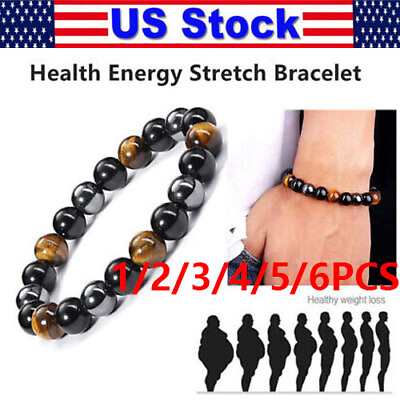 #ad Energy Healing Stretch Bracelet Natural Stone Hematite Tiger Eye for Men Women $11.39
