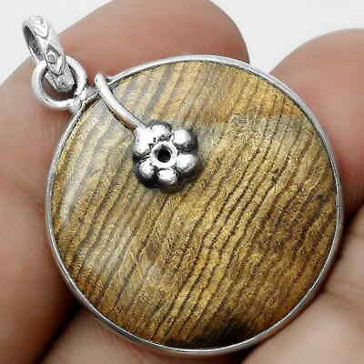 #ad Natural Petrified Wood 925 Sterling Silver Pendant Jewelry P 1700 $6.99