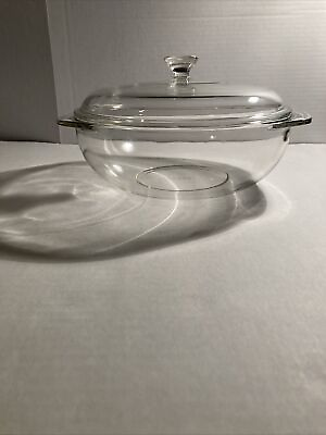 #ad Vintage Pyrex 2 Quart Clear Glass 024 Round Casserole Baking Dish w Lid 624C USA $19.50