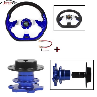 #ad Universal 13quot; Blue 6 Hole Steering Wheel w Horn ButtonQuick Release Adapter $49.99