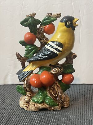 #ad Vintage Japan Ceramic Pottery Lovely Yellow Bird in Fruit Tree Figurine 8” $24.99