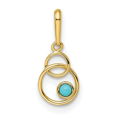 #ad 14K Yellow Gold Simulated Turquoise Circle Pendant $61.95