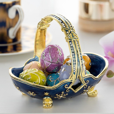 #ad Keren Kopal Basket Carrying Eggs Trinket Box Decorated with Austrian Crystals $309.00