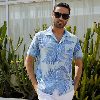 #ad Men#x27;s Short Sleeve Casual Loose T Shirts Summer Beach Hawaiian Party Cool Blouse $17.39