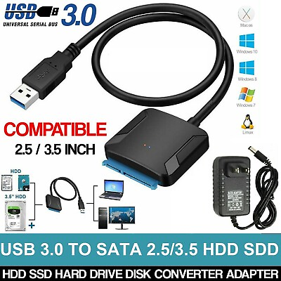 USB 3.0 to SATA III Adapter for 2.5quot; 3.5quot; SSD HDD Hard Drive with 12V 2A Power $11.89