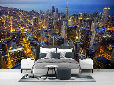 #ad 3D Night Skyscrapers Self adhesive Removeable Wallpaper Wall Mural Sticker 150 AU $359.99