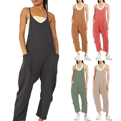 #ad Women#x27;s Overalls Sleeveless Loose Wide Leg Jumpsuits Rompers with Pockets $15.97
