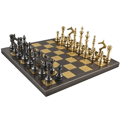 #ad Soviet Brass Metal Luxury Chess Pieces amp; Board Set 12quot; Steel Grey amp; Gold $188.95