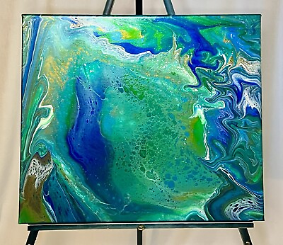 #ad Original Acrylic Painting Abstract Art Wall Decor fluid pour paint 20x24 $60.00