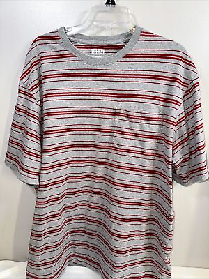 #ad Duluth Trading Men’s Large T shirt Grey Red Striped Cotton RN#106803 $20.00