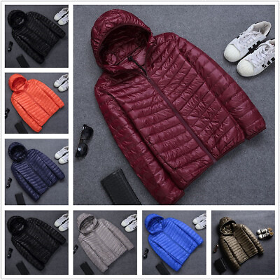 #ad Men#x27;s Duck Down Jacket Winter Ultralight Coat Hooded Parka Puffer Bubble Coat $31.59