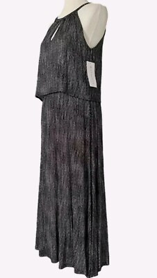 #ad Athleta Delphi Halter Midi Maxi Cupro Cooling Dress Black White Design• Size XS $58.00