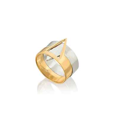 #ad 24k Gold Plated amp; Silver Star of David Ring Wide Thick Two Tone Band Unisex $143.22