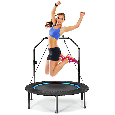 #ad 40quot; Foldable Mini Trampoline Indoor Exercise Rebounder w Resistance Bands Blue $95.99