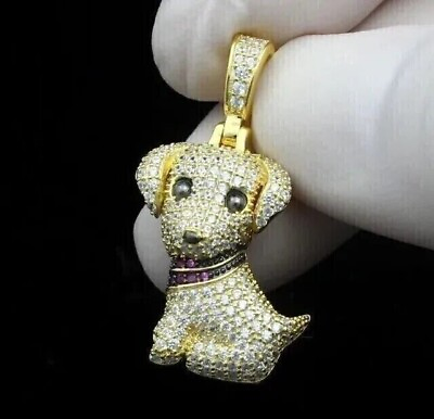 #ad 2.30Ct Round Cut Simulated Diamond Women#x27;s Cute Dog Pendant 14K Yellow Gold Over $122.56
