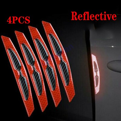 #ad 4X Car Door Anti Collision Strip Reflective Stickers Carbon Fiber Protect Auto $8.92