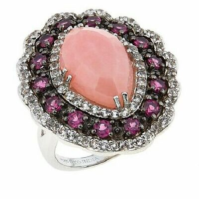#ad HSN Colleen Lopez Sterling Pink Opal Rhodolite amp; White Topaz Ring Size 10 $140.99
