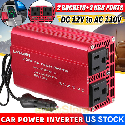 500W Car Power Inverter DC 12V to AC 110V Sine Wave RV Solar Converter Adapter $18.81