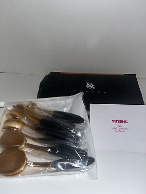 #ad Professional Soft Makeup Brushes 10 Piece Oval Set with Box Rose Gold $16.99