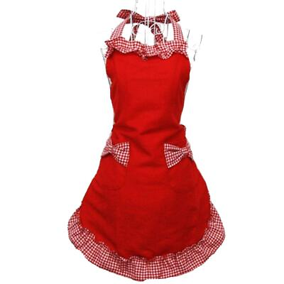 #ad Hyzrz Cute Fashion Cotton Red Aprons for Women Girls Vintage $14.65