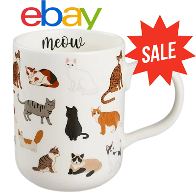 #ad Mainstays 16.06 oz Stoneware Cat Mug White Free shipping $12.99
