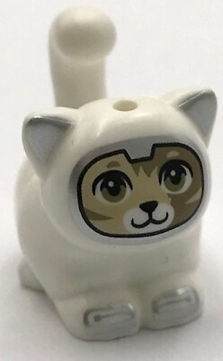 #ad Lego New White Cat Friends Large Sitting w Dark Tan Markings Space Suit Part $4.99