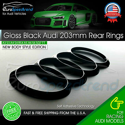 #ad AUDI Rear Rings Gloss Black 203mm Trunk Lid Emblem Badge Logo A4 S4 A5 S6 A6 Q5 $26.65