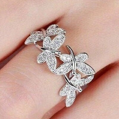 #ad Simulated 2Ct Round Cut Diamond Women#x27;s Butterfly Silver Ring14K White Gold Over $69.65